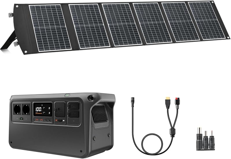 (MPPT-Adapter selbst bereitstellen) DJI Power 1000 V2 Tragbare Energiestation, 1024 Wh, 2600 W, mit faltbarem 100-W-Solarpanel, Stromgenerator für Camping/Zuhause/Wohnmobile