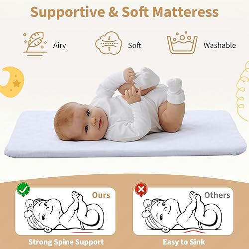 Miniatura 7 de Moisés 3 en 1 para bebé, cuna ajustable de 6 alturas para bebé, moisés con cómodo colchón y ruedas con bloqueo, cuna mecedora para recién nacido,