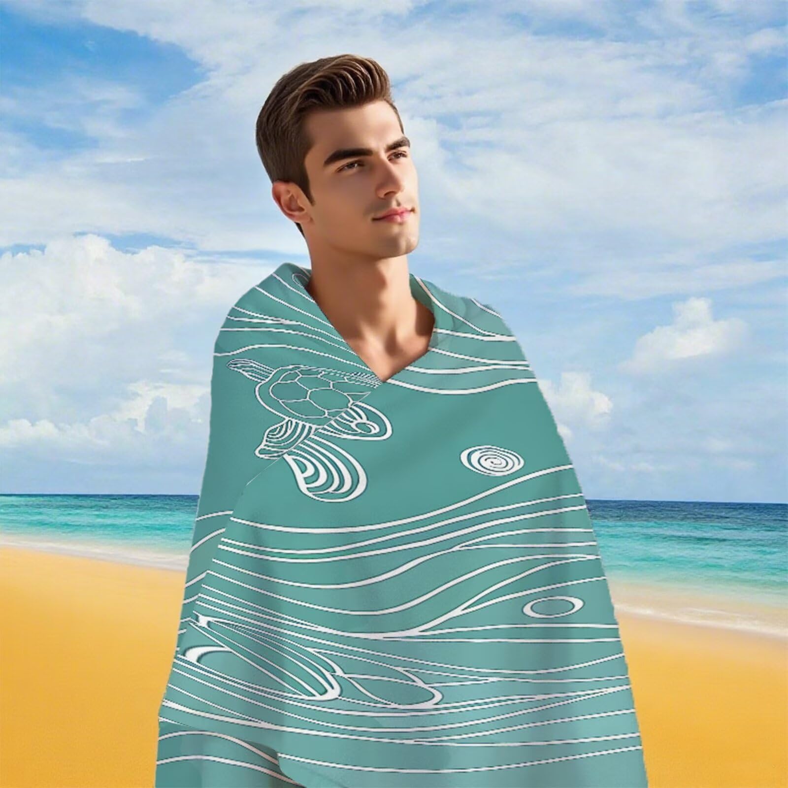 Strandtuch Schildkrötenwellen Mikrofaser Handtuch Groß 220 x 100 cm, Saunahandtuch Schnell Trocknendes, Sandfreie Stranddecke, Saugfähiges Badetuch, Platzsparende Reisehandtuch, Sauna Zubehör Y1-881