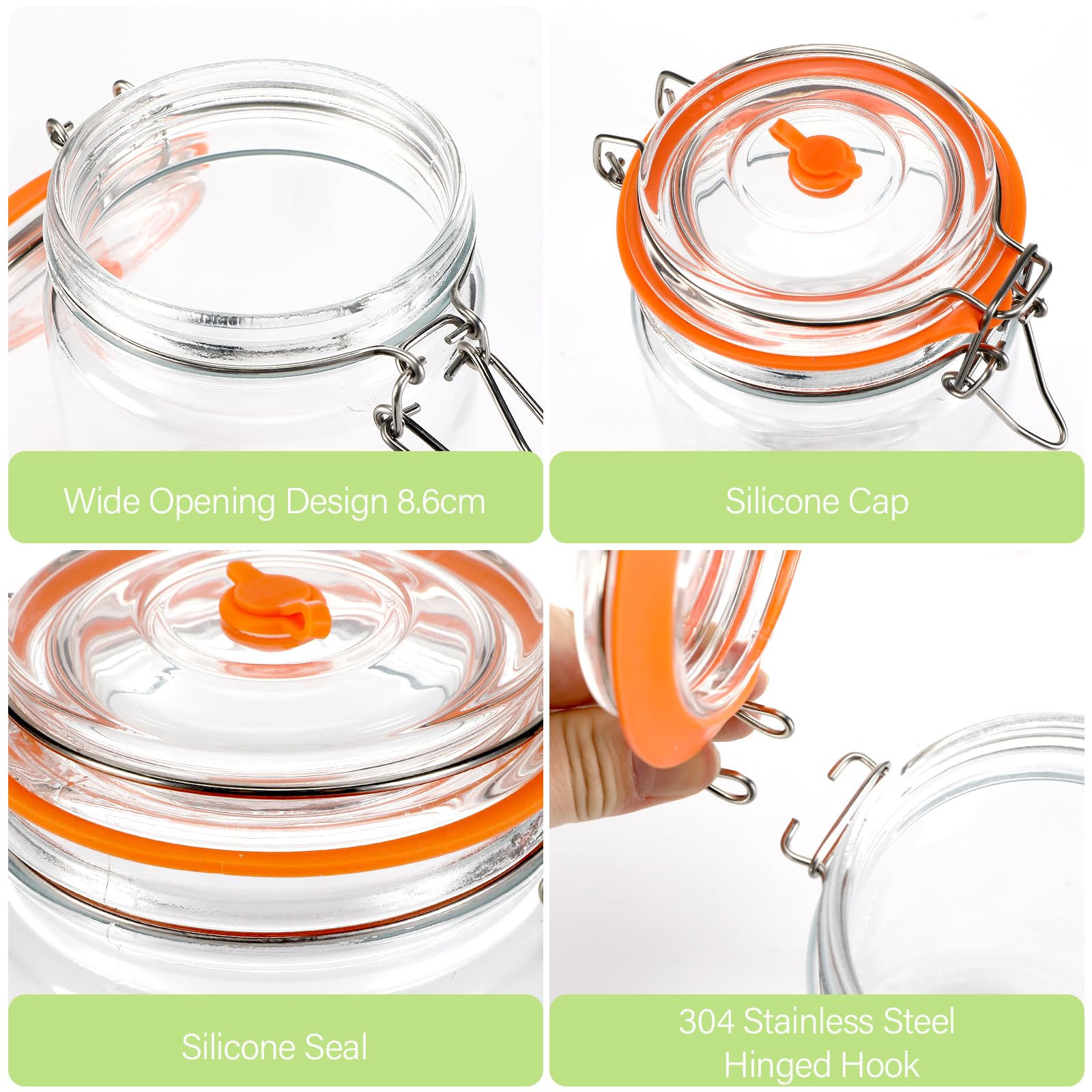 Rlssaki 2 Piezas Tarros de Fermentación con Cierre de Aire,750ml Fermentadora con Pesos, Tarros de Cristal con Tapa Hermética, Vasos de Cristal Transparente, para Kimchi, Kombucha y Encurtidos — view 5