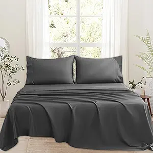 Bedlifes 1000 Thread Count 100% Egyptian Cotton California King Size Sheets Set - Sateen Soft Silky Breathable Luxury Cooling 4 Pieces (Dark Grey)