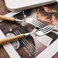 Vista 5 de Juego de cubiertos con mango de madera, 24 piezas (4 juegos), juego de cubiertos con cuchillos para carne, vajilla de acero inoxidable 304, Amarillo