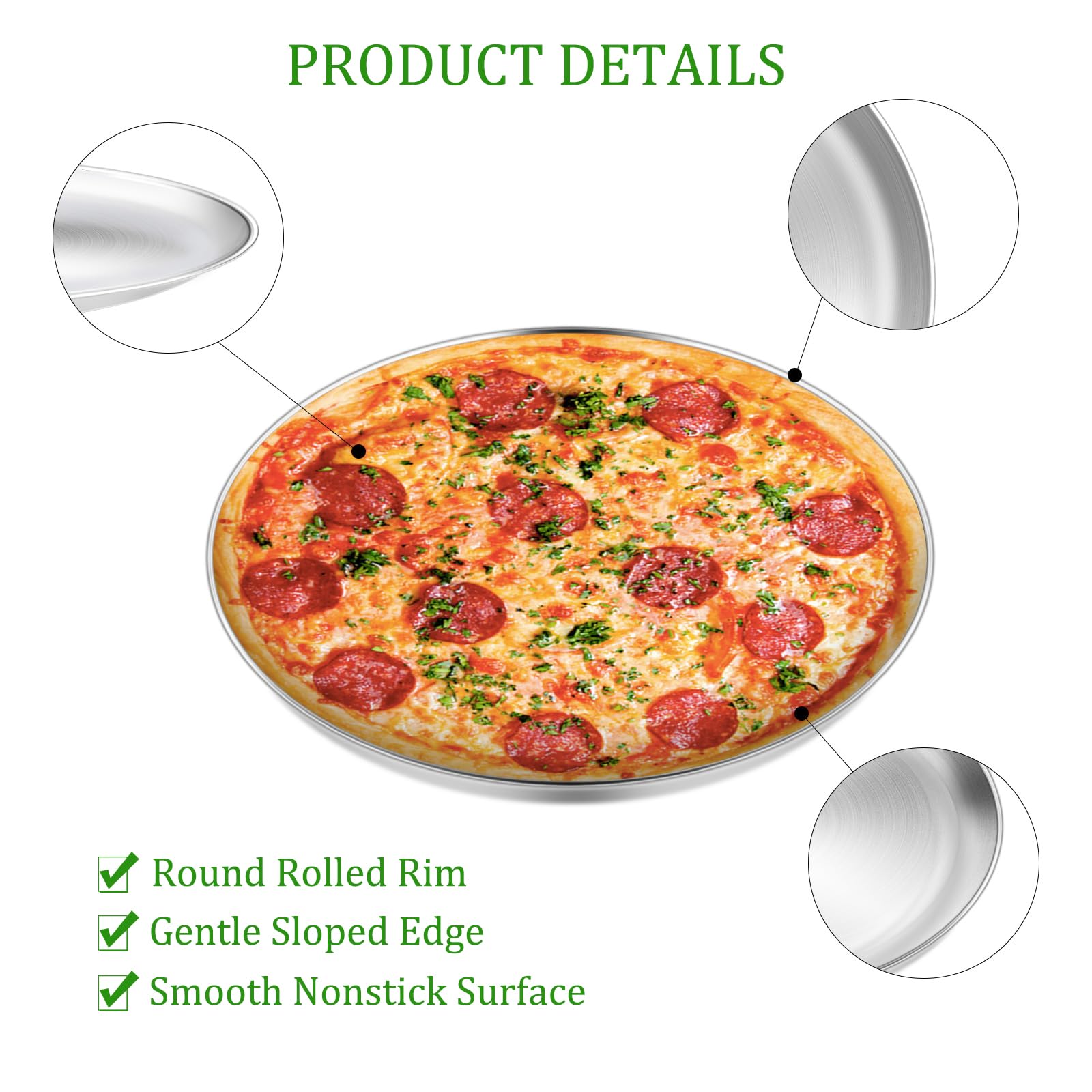 Yododo Zestaw 3 patelni do pizzy, ze stali nierdzewnej, okrągły talerz do pizzy do pieczenia w piekarniku, zdrowa metalowa patelnia do pieczenia pizzy, do piekarnika, rozmiar 30 cm