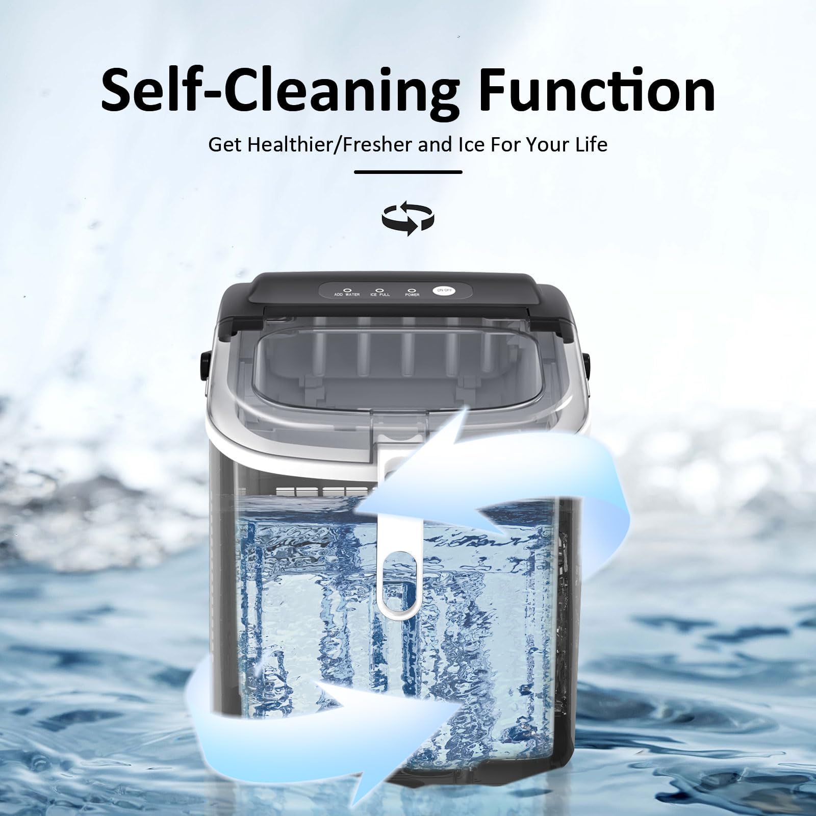 Antarctic Star Countertop Ice Maker Portable Ice Machine With Handle,Bullet Ice, Automatic-Cleaning Ice Makers, 26lbs/24h, 9 Ice Cubes Ready In 6 Mins For Home Kitchen Bar Party (Black) on Fridge.com - View 5