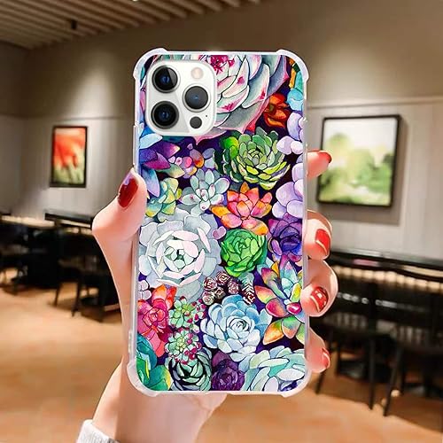 Miniatura 2 de Funda de acuarela para plantas suculentas, compatible con iPhone 15 Pro, bonita funda colorida de jardín suculenta para iPhone 15 Pro, funda de TPU