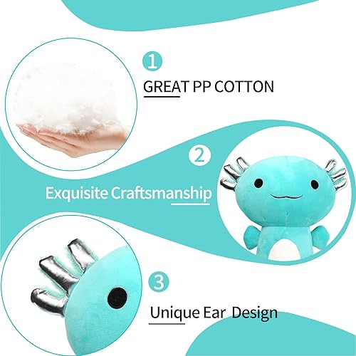Miniatura 3 de Axolotl - Juguetes de peluche de 15 pulgadas, suave, lindo, animal, almohada, regalo de cumpleaños para niños, decoración del hogar (azul)