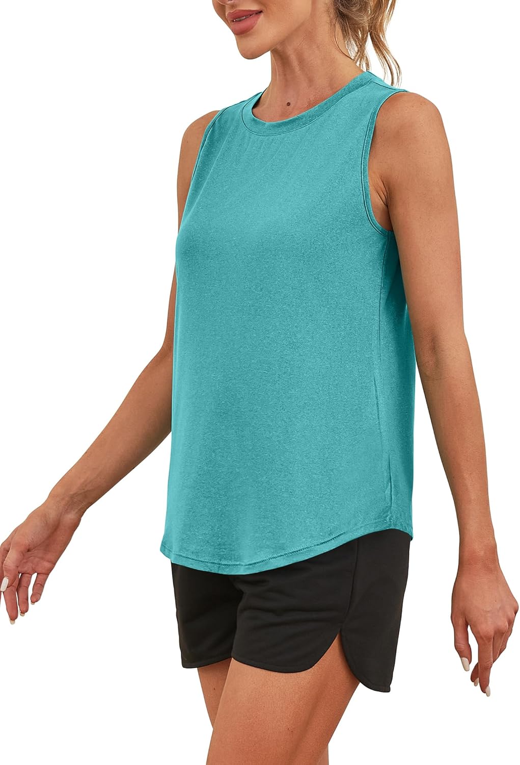 Sampeel Workout Tank Tops for Women Athletic High Neck Tops Lightweight Sleeveless Shirts Curved Hem Loose Fit Running Yoga - Image 2