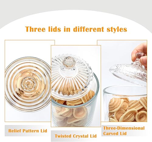 Miniatura 3 de Tarros de cristal de 24 onzas líquidas con tapas, paquete de 3 tarros de boticario, tarro de almacenamiento para dulces, galletas, aperitivos