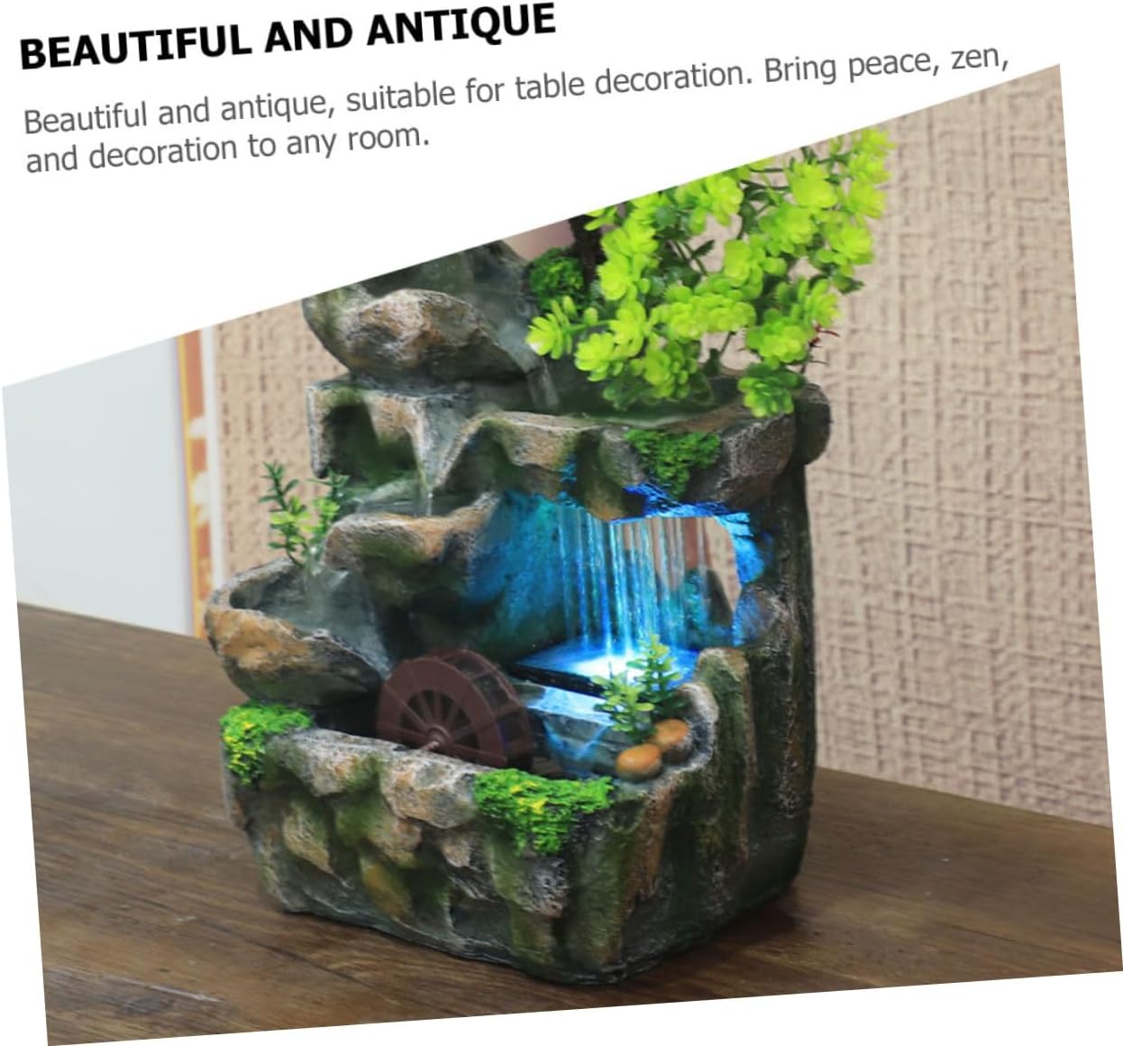 PRETYZOOM Mini Indoor Tabletop Water Fountain with Quiet Flowing Waterfall Artistic Desk Decoration for Home Office Bedroom Humidifying Relaxation Feature with US Plug