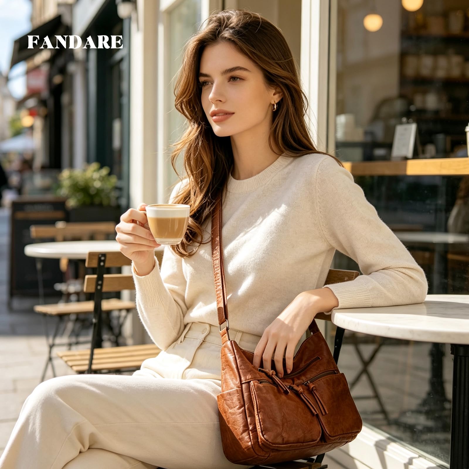 FANDARE Casual Bolsos de Mujer Bandolera Vintage Bolso Hombro Cruzado Impermeable PU Cuero para Viaje Trabajo Escuela Compras Conmutar Crossbody Bag Marrón