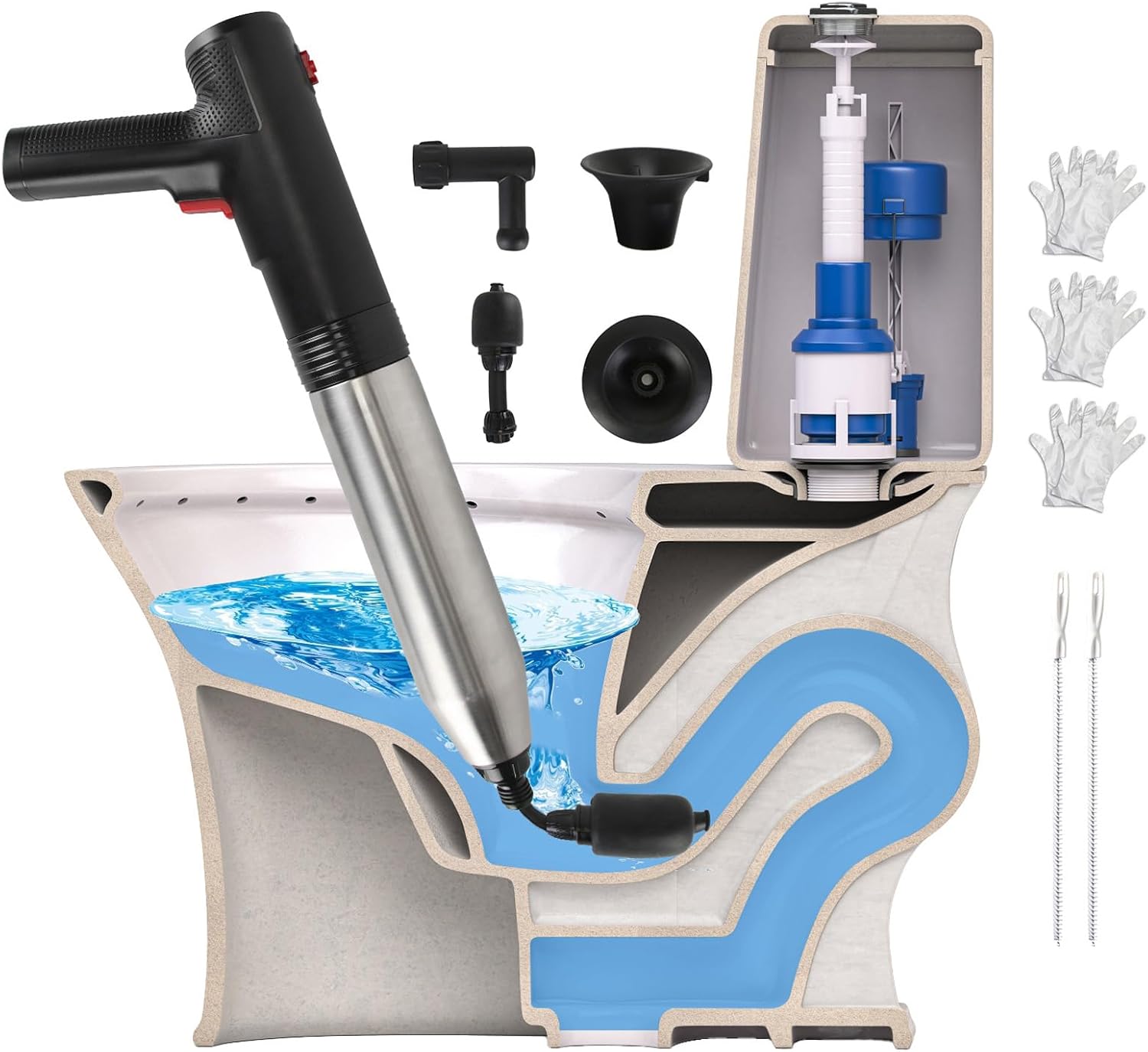 Electric Toilet Plunger, High Pressure Air Plungers for Bathroom Heavy Duty Air Drain Blaster Drain Clog Remover with Real Time Barometer Unclogger for Toilet, Floor Drain, Sewer