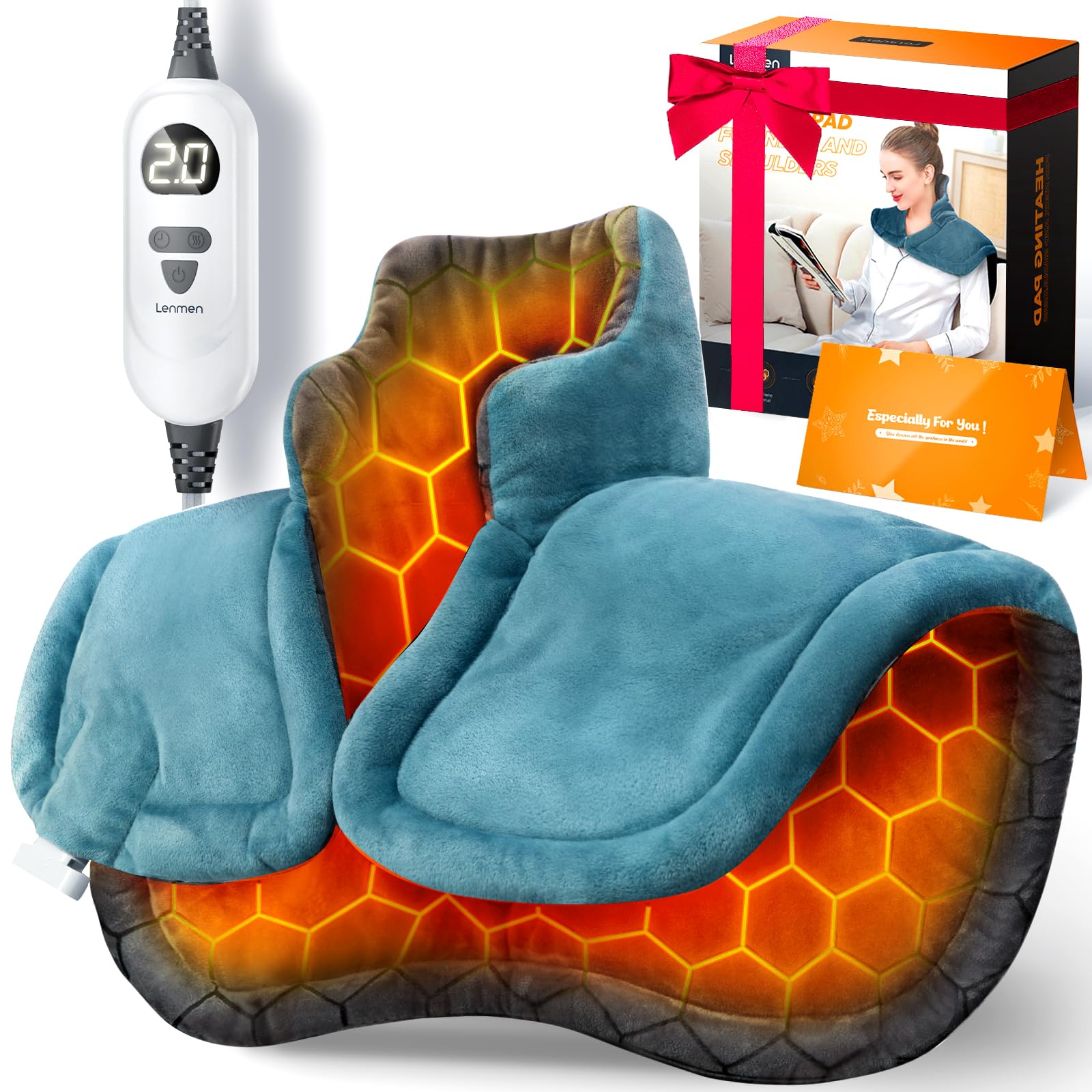 Graphene-Infused Heating Pad 3X Deeper Pain Relief, Weighted Instant Heating Pads for Neck and Shoulders, Heated Wrap w/ 6 Heat Options 4 Auto-Off Timer, Gifts for Mom Women Christmas Birthday