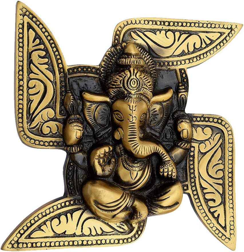 CHHARIYA CRAFTS Wall Hanging Ganesh On Swastik Decorative Showpiece 20 cm (Metal)