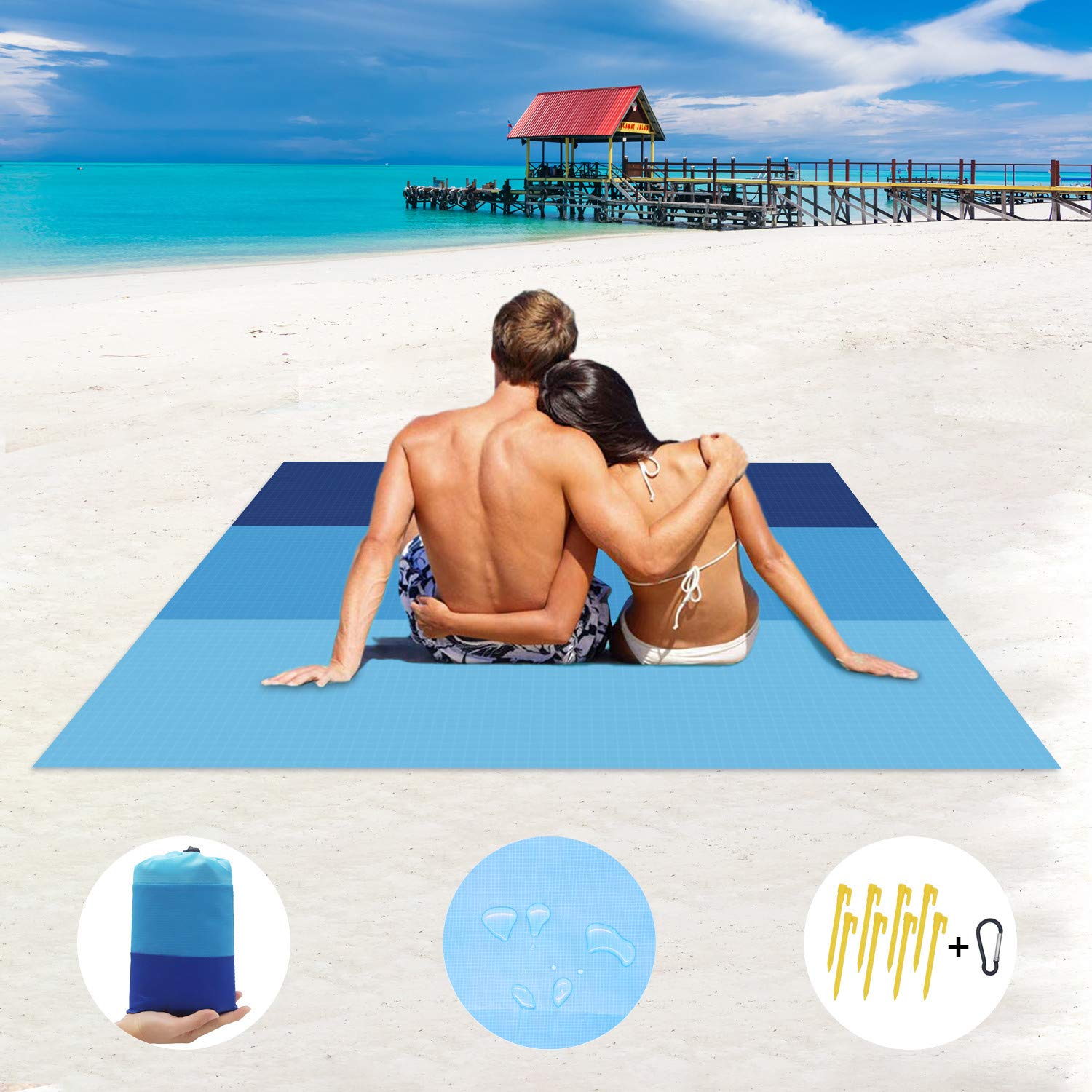 Coperta Spiaggia Impermeabile 210x200 Cm - Telo Picnic Con 4 Picchetti, Antisabbia, Verde - Foto 9