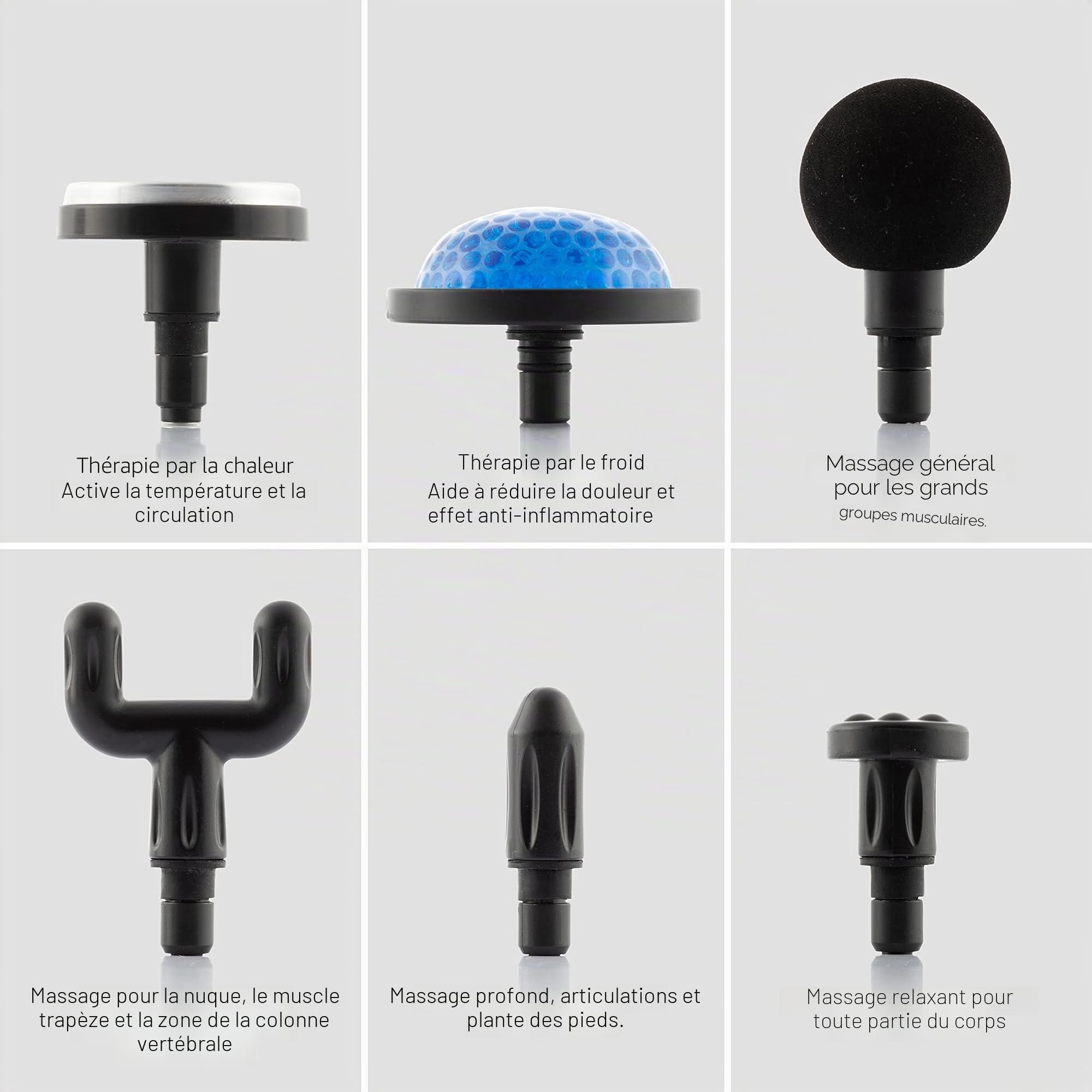 InnovaGoods - Pistolet de Massage Musculaire Chaud et Froid, 6 Vitesses Silencieuses, Écran LCD Tactile, 6 Têtes Interchangeables, Rechargeable et Portable, Blanc/Noir, Acrylonitrile Butadiène Styrène