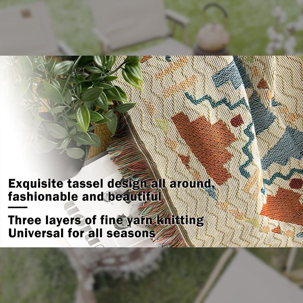 Dinosaur Animal Throw Woven Blanket with Tassel for Home Decoration Chair Couch Sofa Bed Beach Travel Picnic Cloth Tapestry Shawl Cozy Cotton (Dark Green 63×51 Inches)