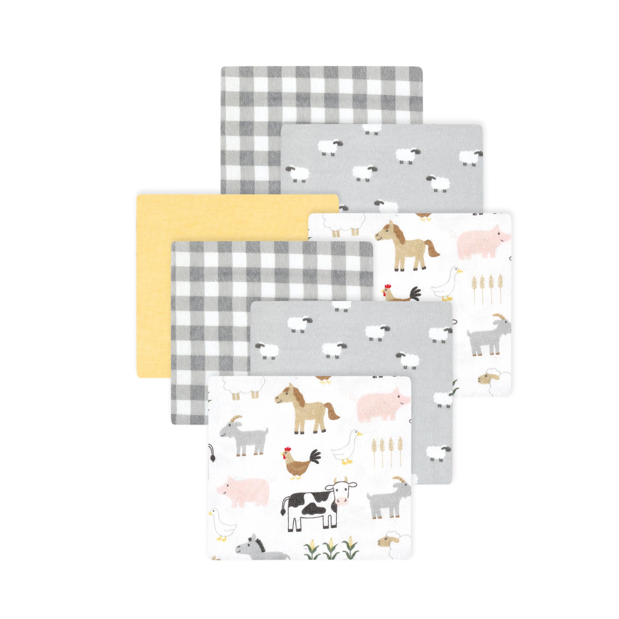 Little Treasure Hudson Baby Cotton Poly Flannel Receiving Blankets Multipack, Grey Cute Farm, 30x30 inches