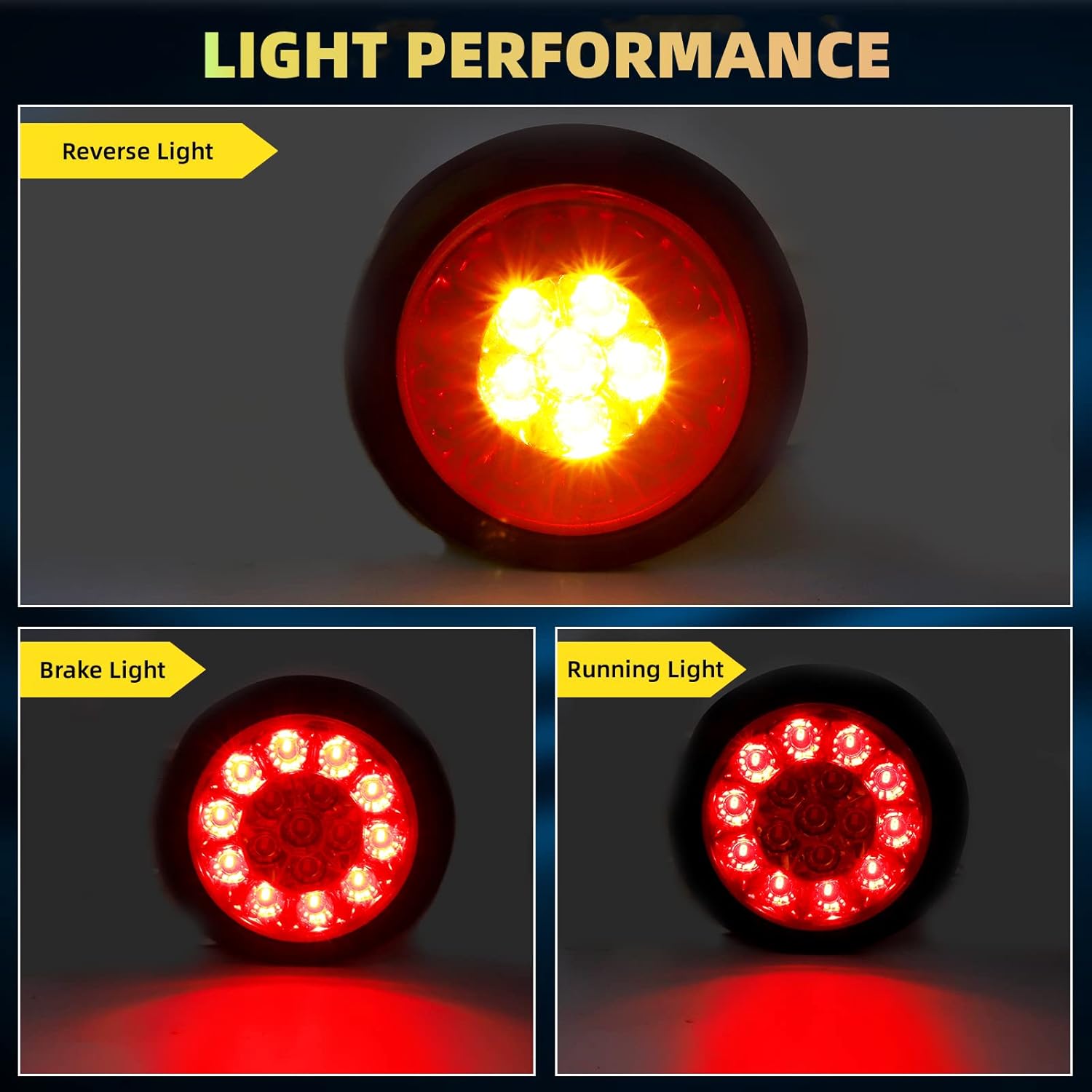 LED Trailer Tail Lights, 4 Inch Red/Yellow Tail Brake Stop Light Turn Signal Lighting with Rubber Ring for Trailer Truck Pickup RV, 2PCS