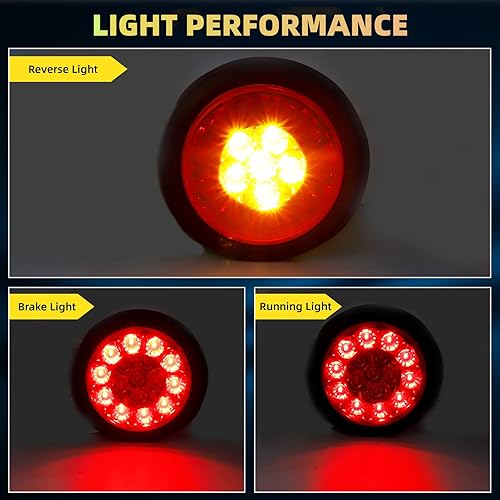 Miniatura 9 de Luces traseras LED para remolque, 4 pulgadas, rojoblanco, luz de freno trasero, luz de marcha atrás con anillo de goma para remolque, camión,