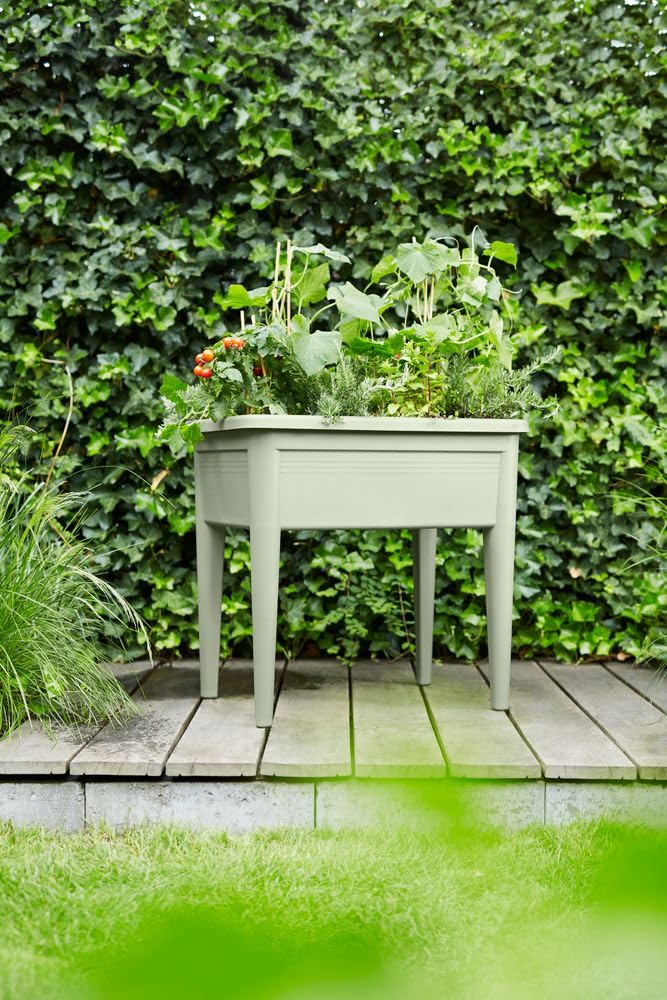 Elho Green Basics Grow Table XXL 75 - Jardinera por Exterior cultívalo tú Mismo - Ø 75.5 x H 65.1 cm - Stone Green