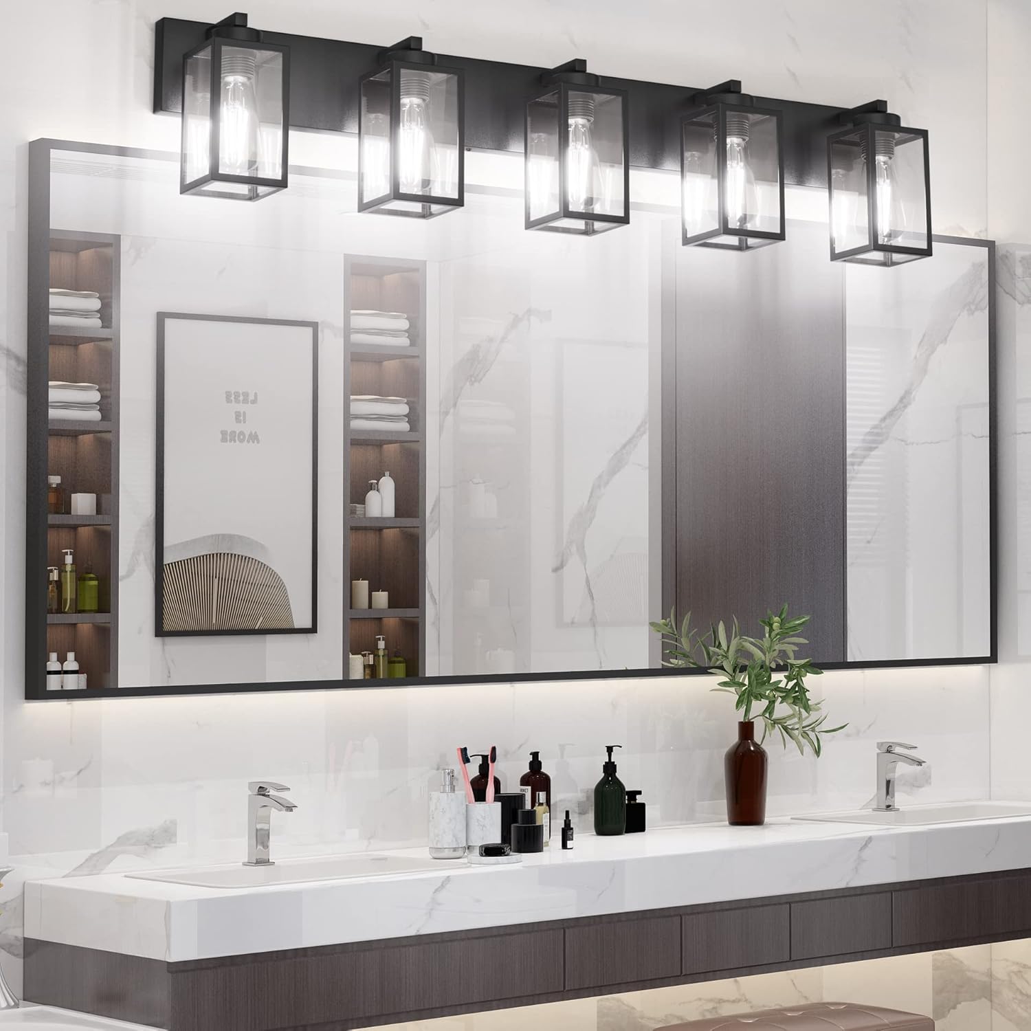 Aipsun Black Bathroom Vanity Light Fixtures Industrial Bathroom Lighting Fixtures 5 Lights Farmhouse Vanity Light (Exclude Bulb)