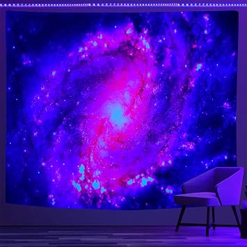 PSYHILAR Blacklight Posters for Adults and Teens Purple UV Reactive, Space Galaxy Black Light Tapestry for Boys Room 40 x 30 Inches
