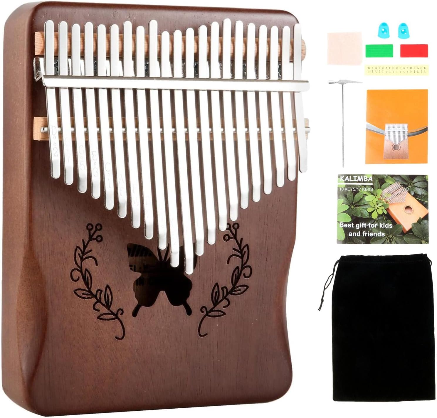 Kalimba Thumb Piano 21 Keys, Portable Mbira Finger Piano Gifts for Adults Beginners(Brown)