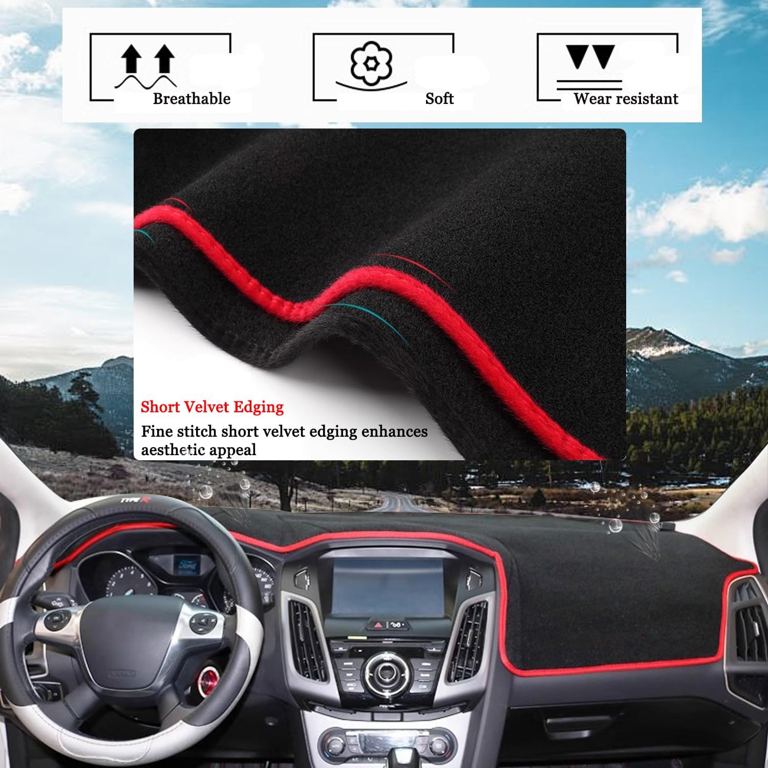 Blazeray Car Dashboard Cover Custom Compatible with Ford Focus 2012 2013 2014 2015 2016 2017 2018 Anti-Skid Dashboard Mat Center Console Protector Cover Mat Sunshield Cover Mat(Black Edge)