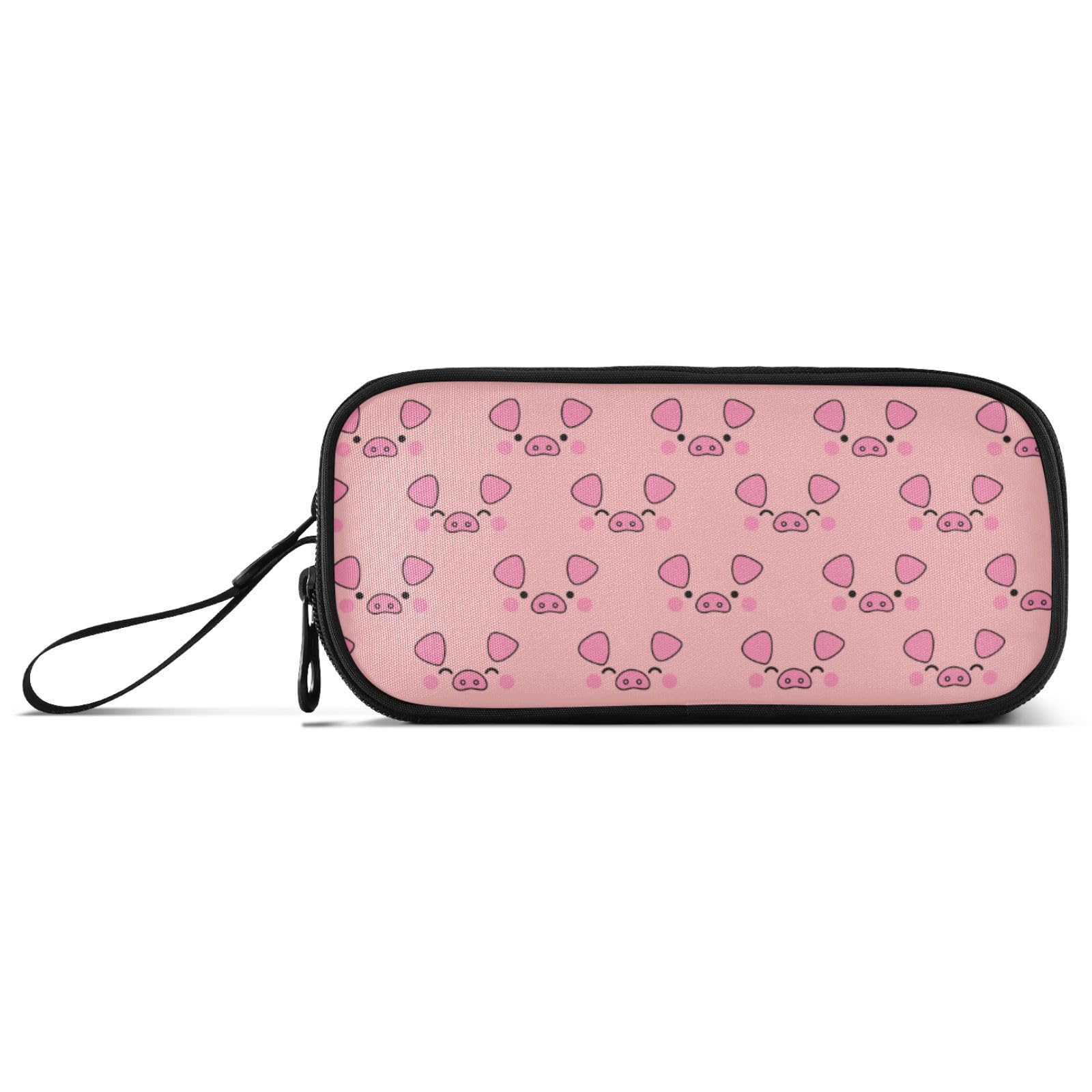 Large Pencil Case, Big Capacity Pencil Bag Pen Pouch Holder 3 Compartments, Pink Pig School Office Supplies Stationery Makeup Bag Storage Organizer for Students Girls Boys Women