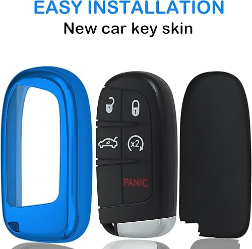 Miniatura 4 de Funda para llavero Jeep, con llavero compatible con Grand Cherokee Renegade Chrysler 200 300 Dodge Durango Challenger Journey Dart Fiat Smart