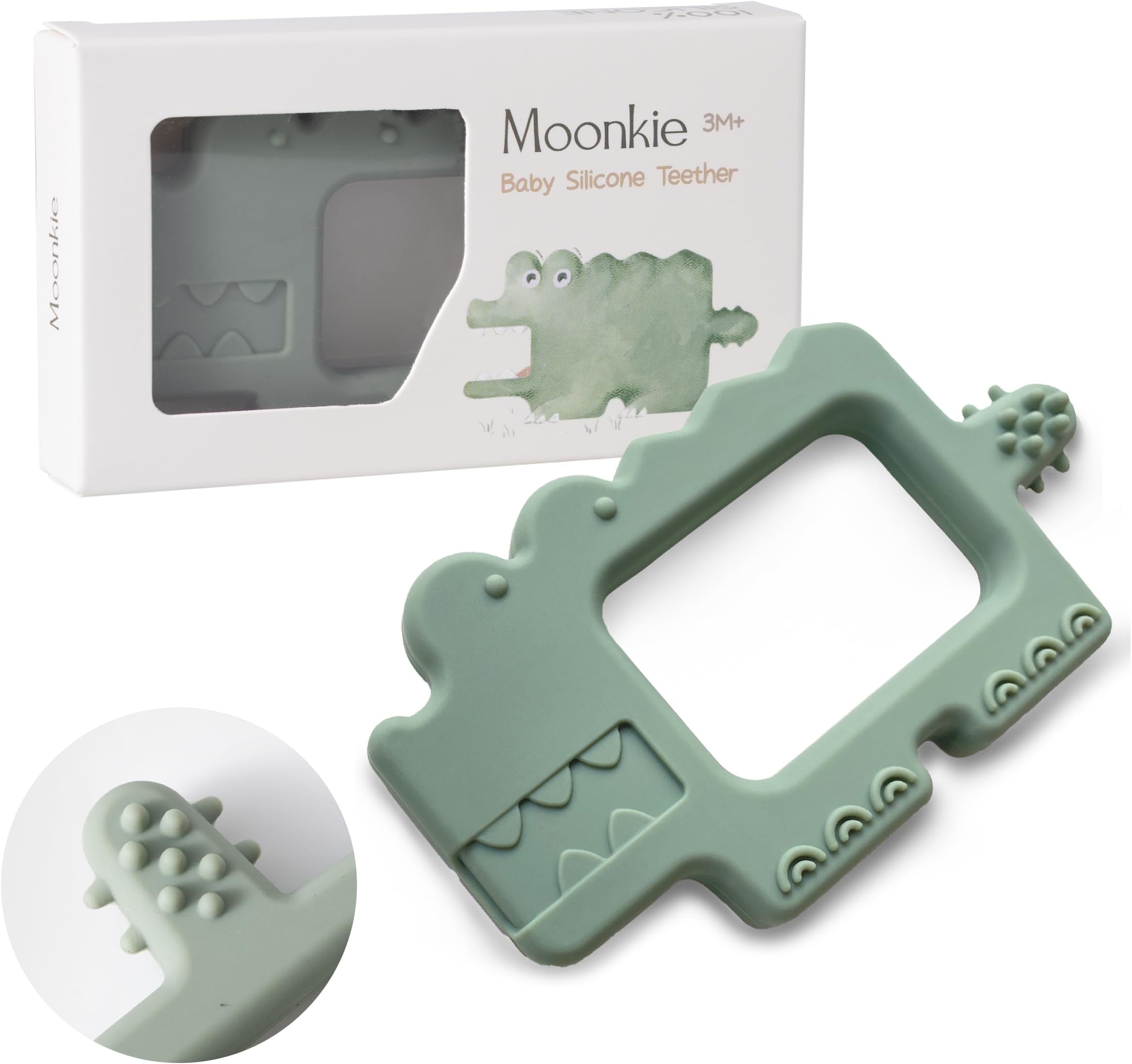 Moonkie Teething Toy, Safe and Easy to Hold, Soothing BPA-Free Silicone Teethers, to Prevent Finger Sucking, Best for Babies 0-6-12 Months (Crocodile Sage, 1 Pack)