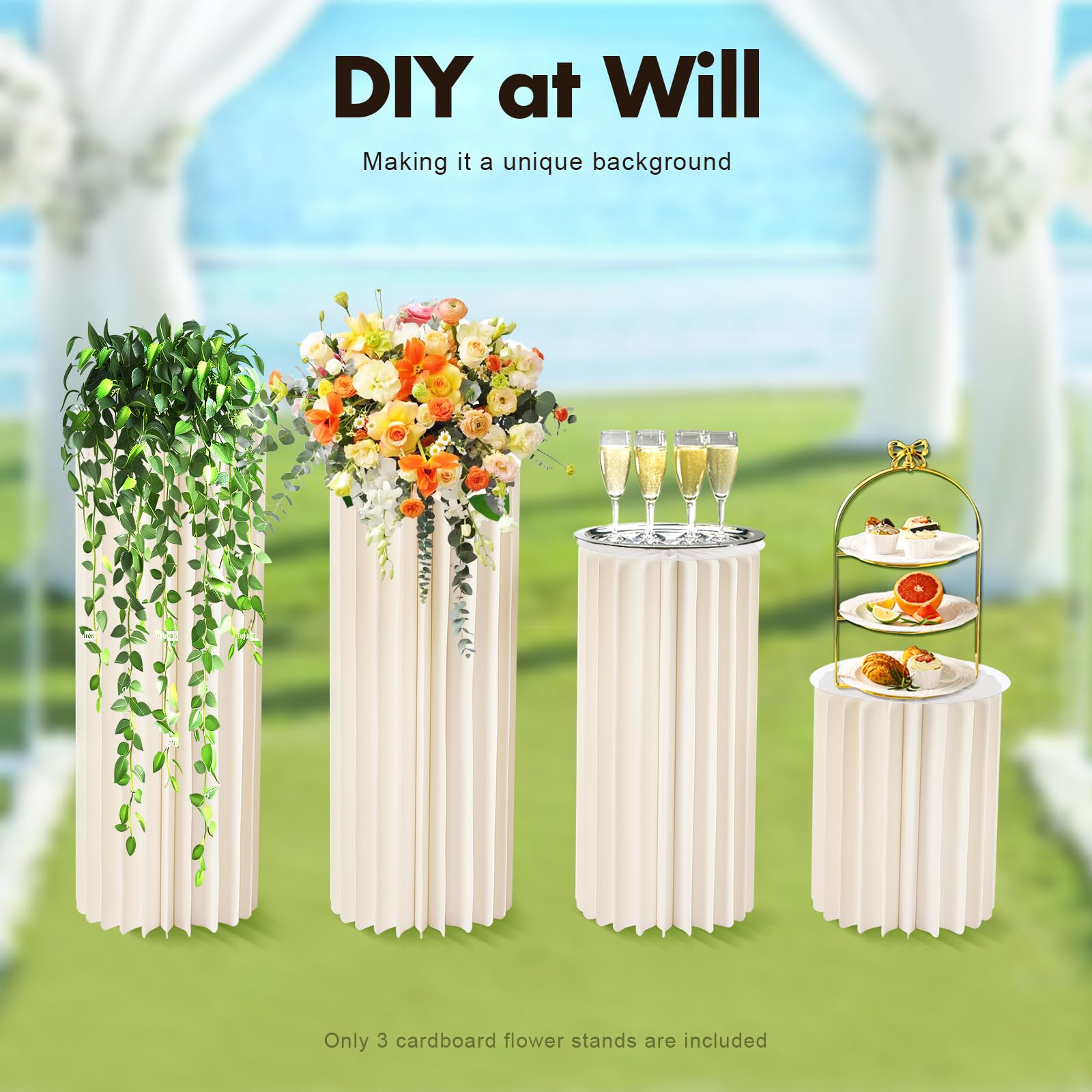 Centrepieces - Lot de 3 supports cylindriques ronds en papier - Pliable - Pour fond de fleurs - Pour mariage, fête