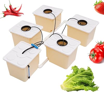 Culture Hydroponic Bucket Kit, 2.91Gallon 5 Bucket DWC Hydroponics Grow System with Submerged Pump Drip Garden System