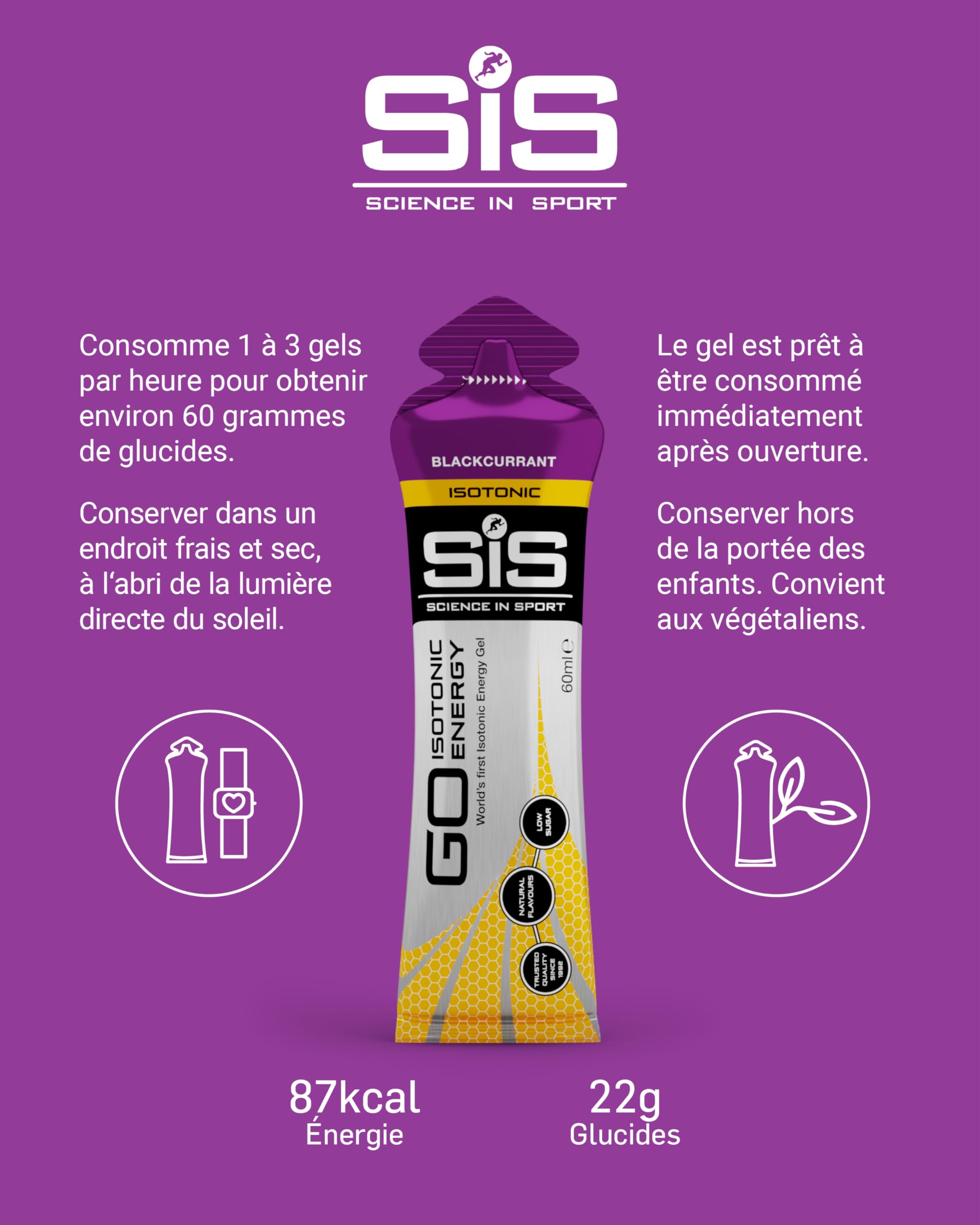 Science in Sport GO Isotonic Energy Gel 30x60ml Grosella negra, Vegano - Formulación isotónica con 22g de carbohidratos, Buen aporte de energía, Alternativa ideal a las bebidas isotónicas
