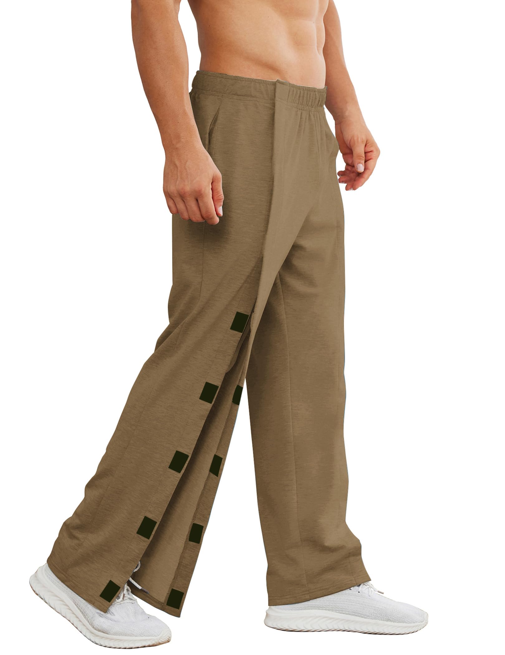 Deyeek Men's Tear Away Pants 2 Side Full Open Bottom Sweatpants Loose Fit Casual Adaptive Post Surgery Pants with Pockets