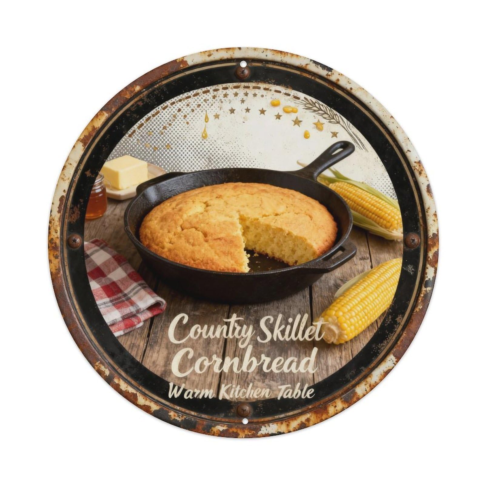 Country Skillet Cornbread Metal Tin Sign Plaque