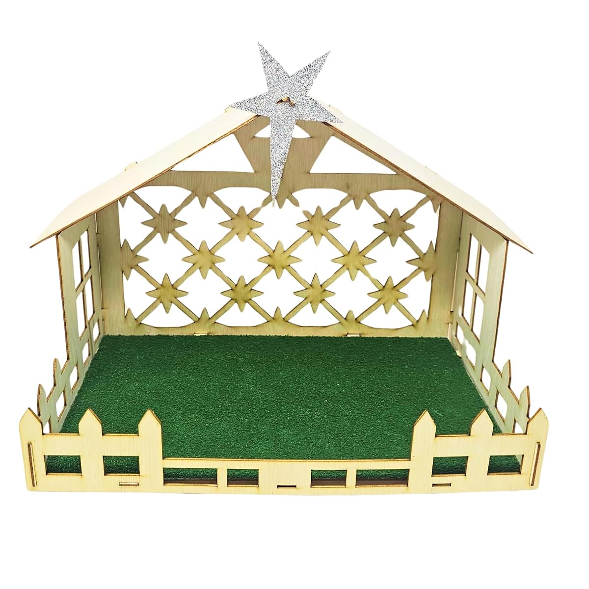Excel Impex Decorative Christmas Decoration Wooden Crib Stable with Glitter