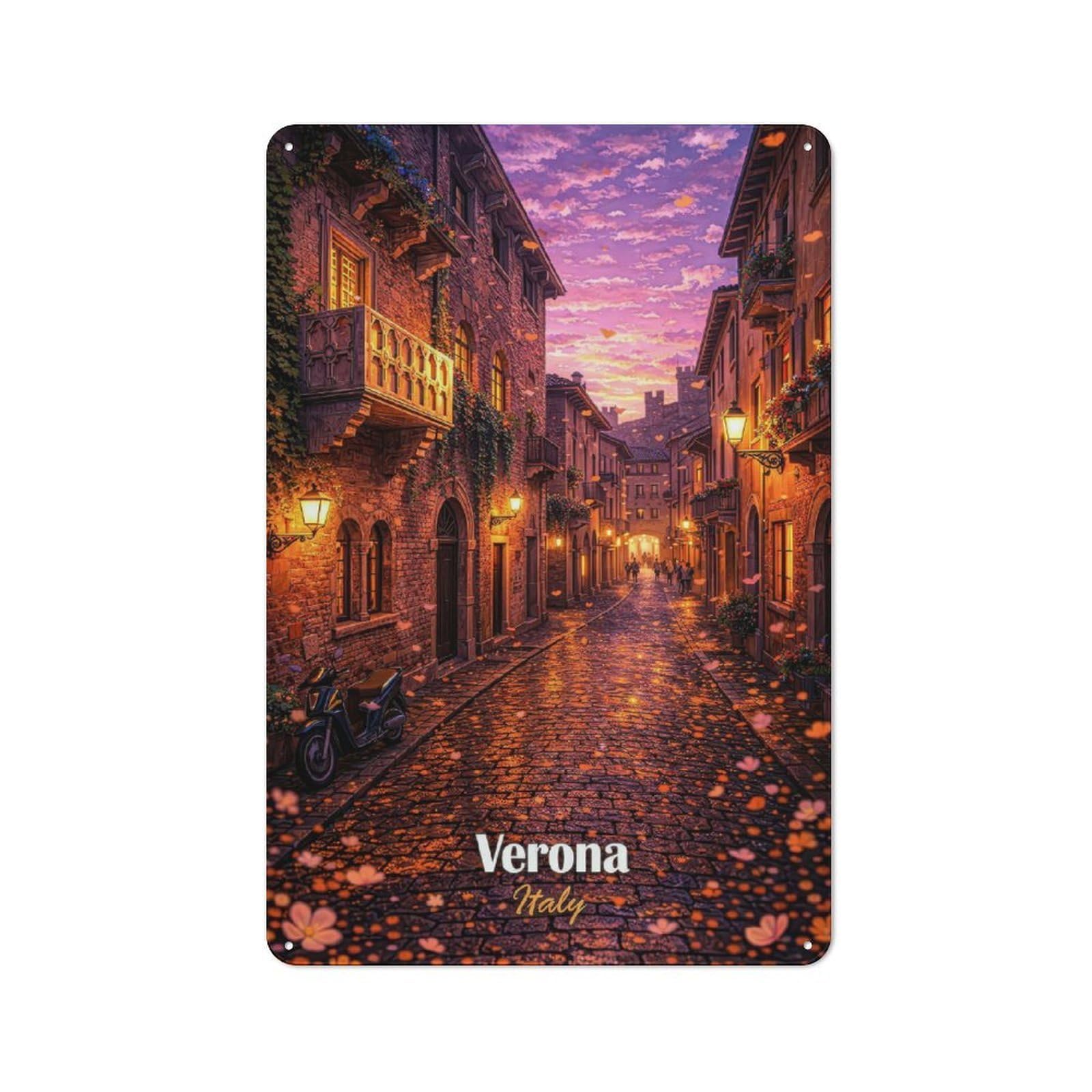 Junmoney Style Verona Italy Street At Sunset Rustic Printed Metal Sign 30X20cm For Garage Or Workshop, For Garage, Workshop And Man Cave Decoration