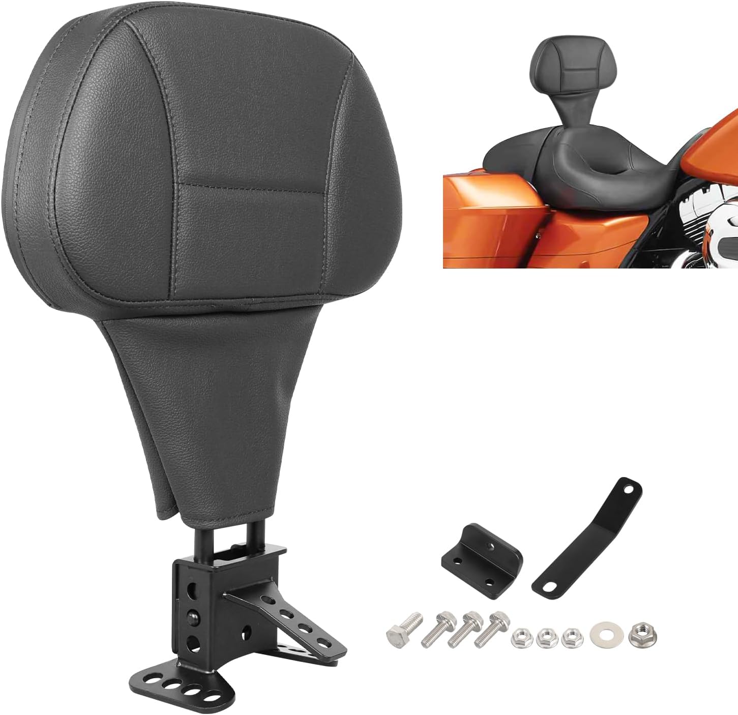 AUFER Motorcycle Adjustable Plug-in Driver Rider Backrest Compatible With For 2009-2025 Touring Road King Street Glide Road Glide Electra Glide CVO Tri Glide Ultra Classic Limited Back Rest Pad