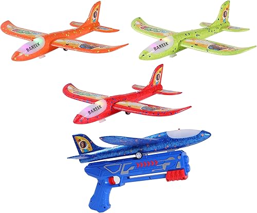 Miniatura 9 de BAREEK Paquete de 3 lanzadores de aviones de juguete para niños de 13 pulgadas, planeador de espuma LED, catapulta, avión al aire libre, 2 modos de