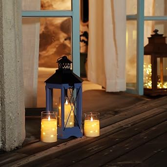 Homemory Flickering Flameless Candles with String Lights, Battery Operated Candles, Embedded String Lights LED Candles, Unbreakable Plexiglass Candle with Remote, Set of 3, Ivory White