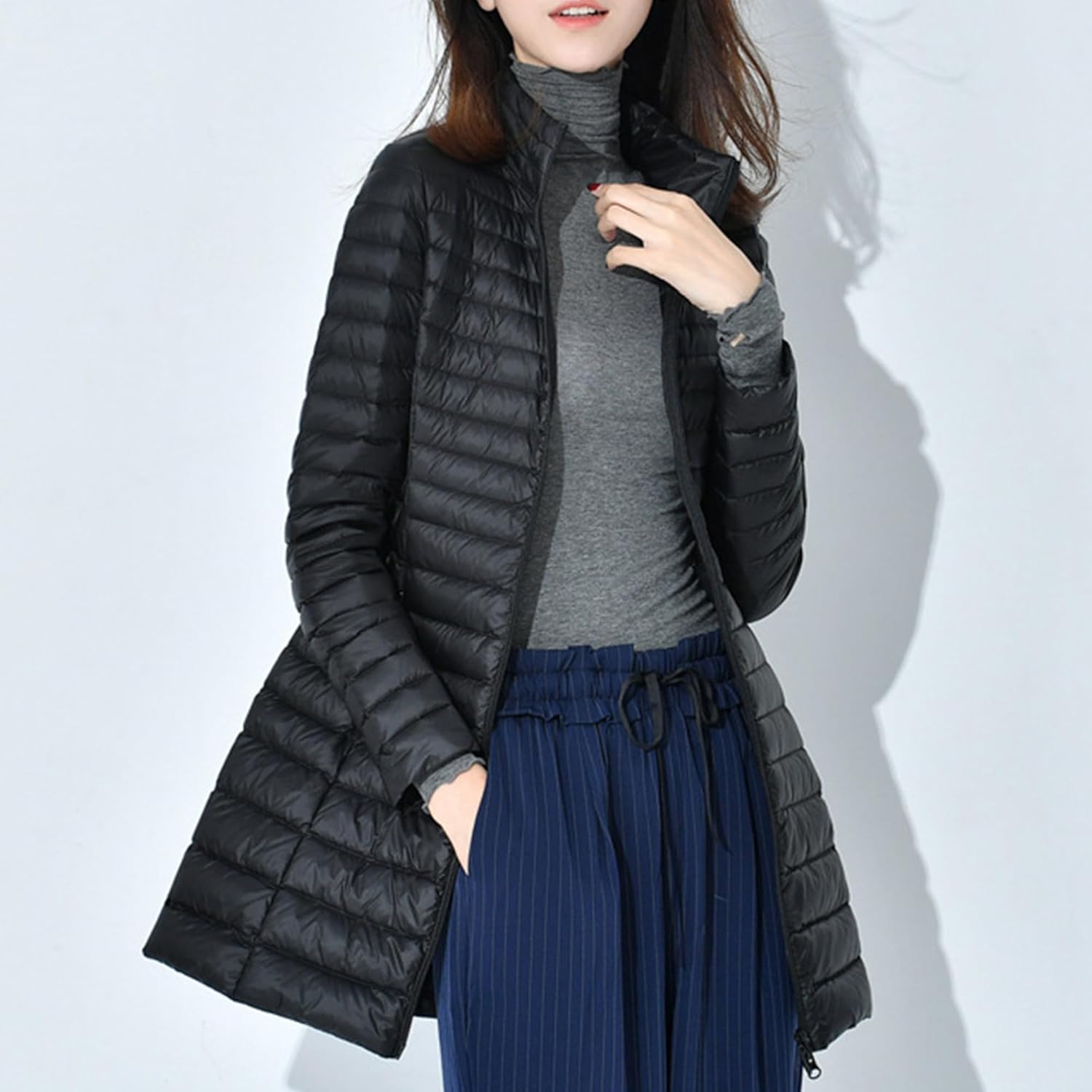 Women's Hooded Puffer Jacket Lightweight Warm Packable Quilted Puffer Coat Outwear