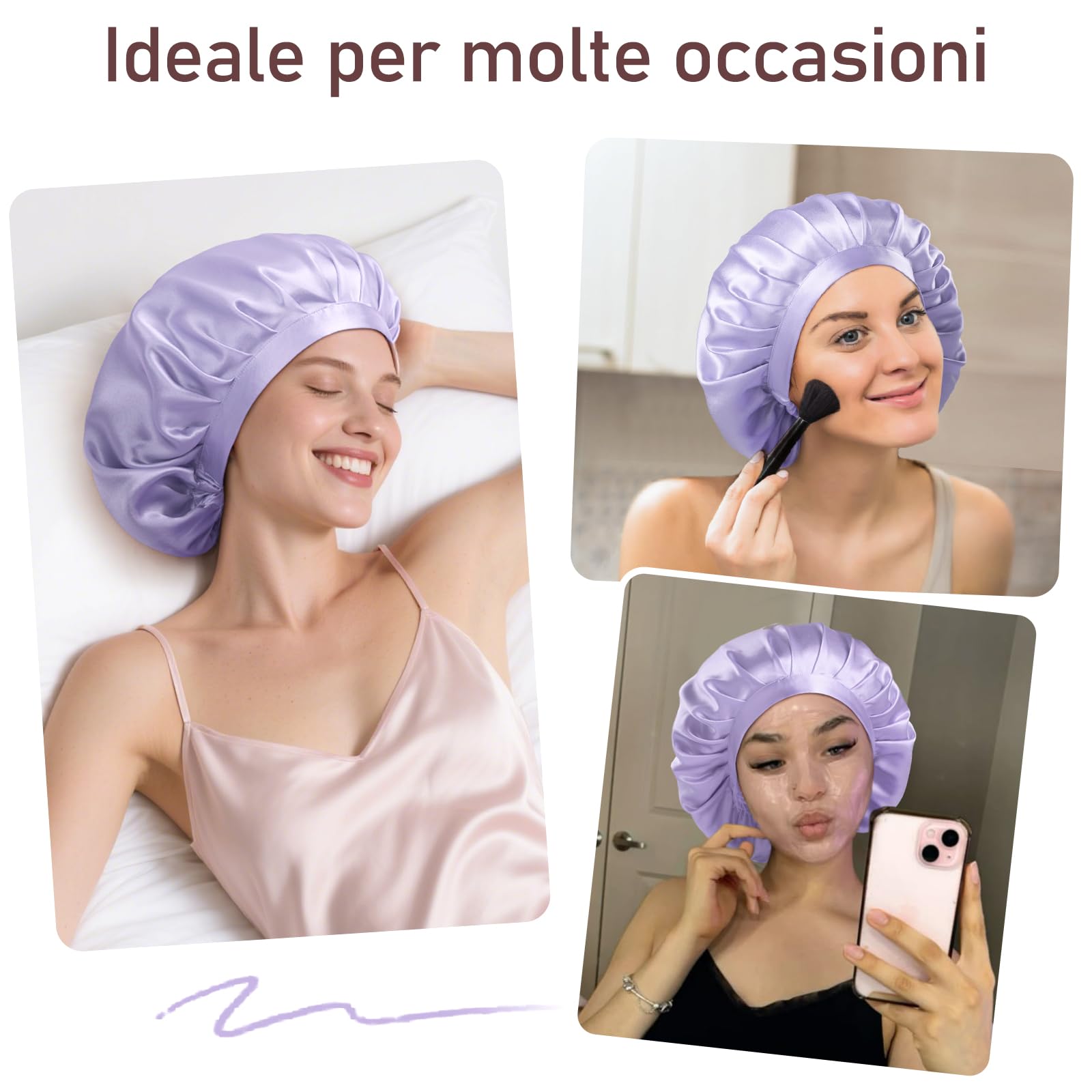 LitBear 22 Momme - Cuffia in Seta per Dormire, 100% Seta di gelso, 100% Silk Bonnet con Fascia Elastica, Traspirante e Regolabile per Capelli Ricci, Colore: Rosa., 61