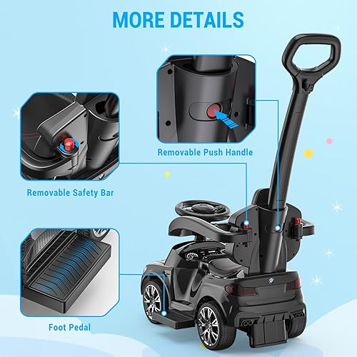 Miniatura 6 de GAOMON Autos de empuje para niños pequeños 1-3, 4 en 1 con cuerno, música, luces LED y mango de empuje controlable (negro)