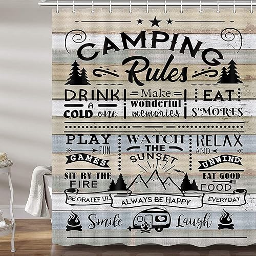 Miniatura 2 de Cortina de ducha para caravana para viajes, remolque, baño, reglas de campamento de granja, cita pequeña, estrecha y corta, juego de cortinas de