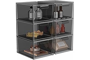6-Pack Black Plastic Drawer Storage Solution with Stackable Organization
