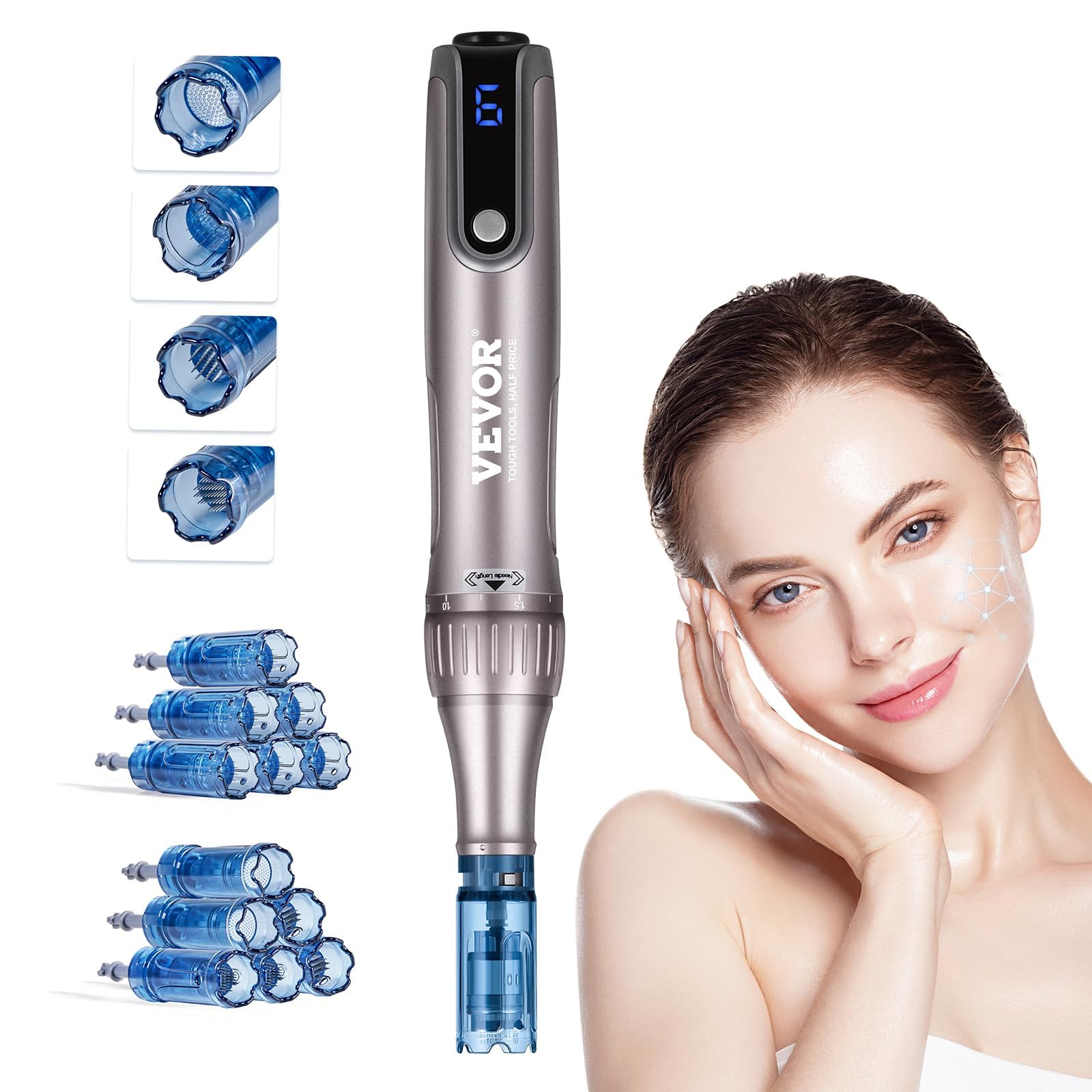 Professionelles Schönheitswerkzeug, kabellos, M8S, elektrisch, mit 12 Teilen, 6 variable Geschwindigkeiten mit LCD-Anzeige und einstellbarer Funktion, 0-2,5 mm