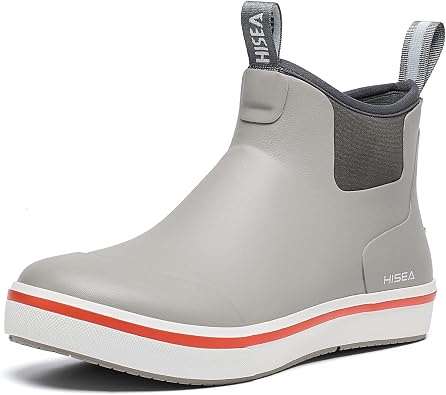 HISEA Mens Ankle Deck Rain Boots Waterproof Rubber Neoprene Fishing Shoes