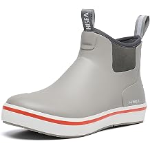HISEA Mens Ankle Deck Rain Boots Waterproof Rubber Neoprene Fishing Shoes | Non-Slip Saltwater Fishing Neoprene Booties Dual Pull Tabs with High Traction for Fishing, Boating, Deck Work & Outdoor