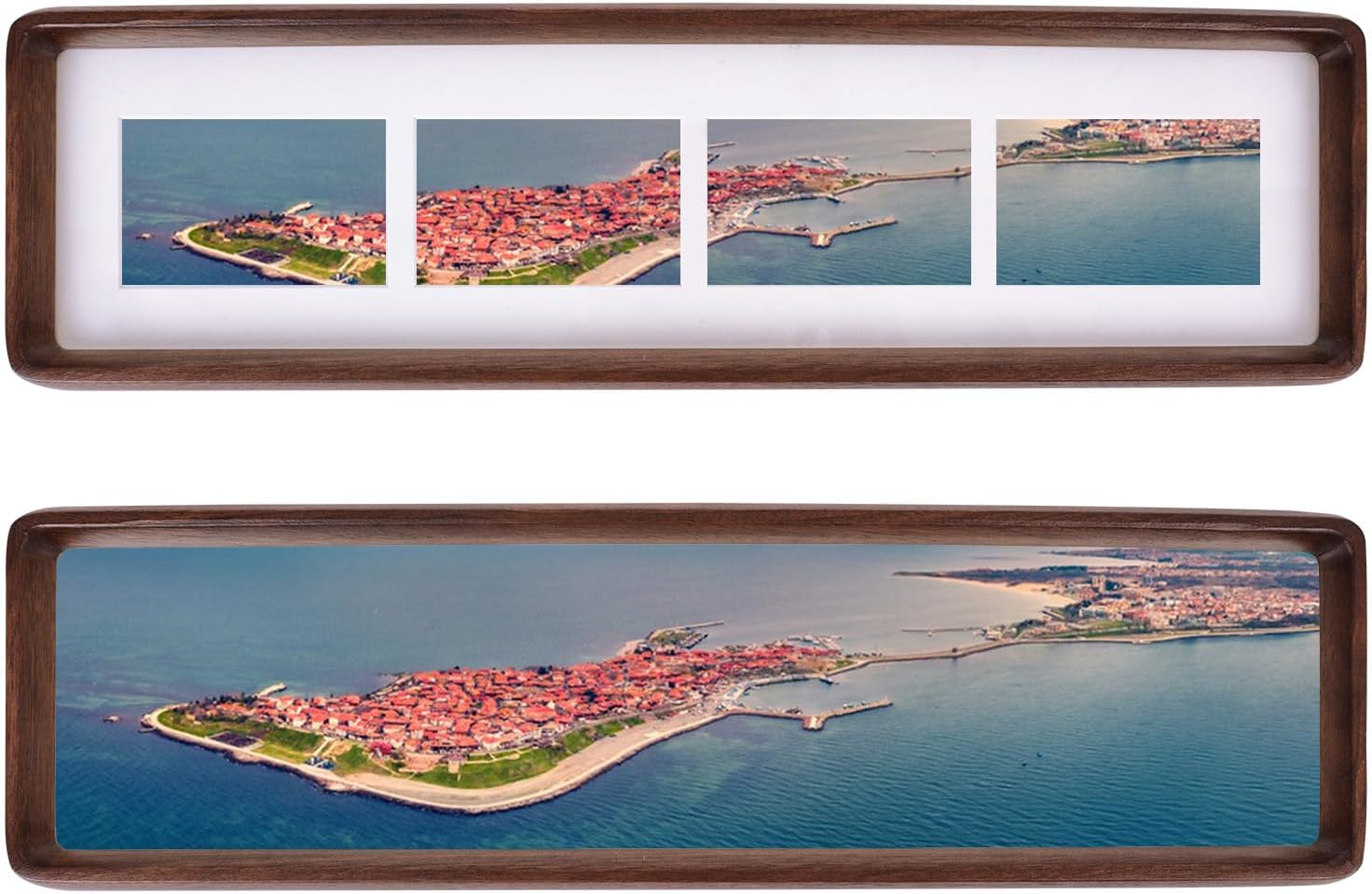 1 4x16 Collage Picture Frame Walnut Wood, Multiple Four 2x3 Photos or 4x16 without Mat, Rustic Photo Frame with Tempered Glass Hanging or Tabletop Displaying Horizontally or Vertically Walnut 4x16